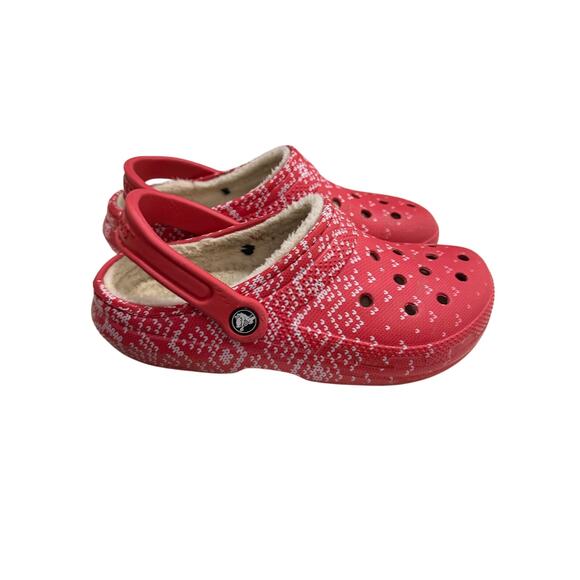 CROCS classic lined holiday Christmas Clogs women’s sz 7 sandals gently used - Picture 2 of 13